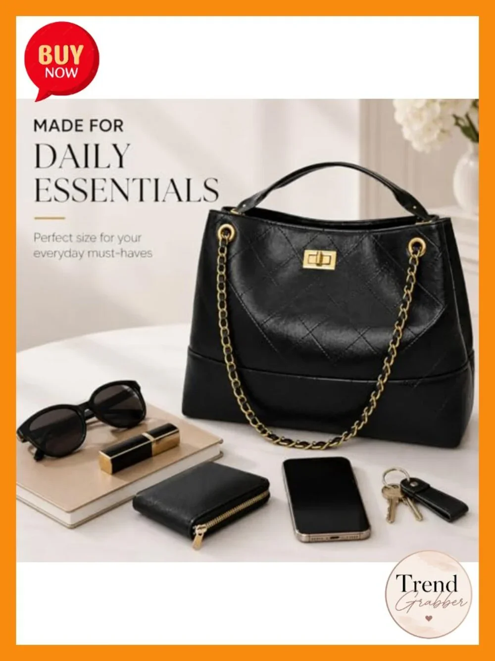 Quilted Faux Soft Leather Suede Tote Bag with Chain Strap Shoulder Handbag